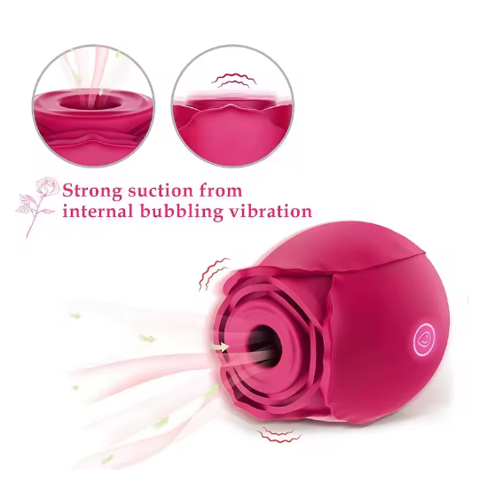 Vibromasseur Clitoridien en Forme de Rose Stimulateur à Succion Puissante, Rechargeable USB, 7 Modes