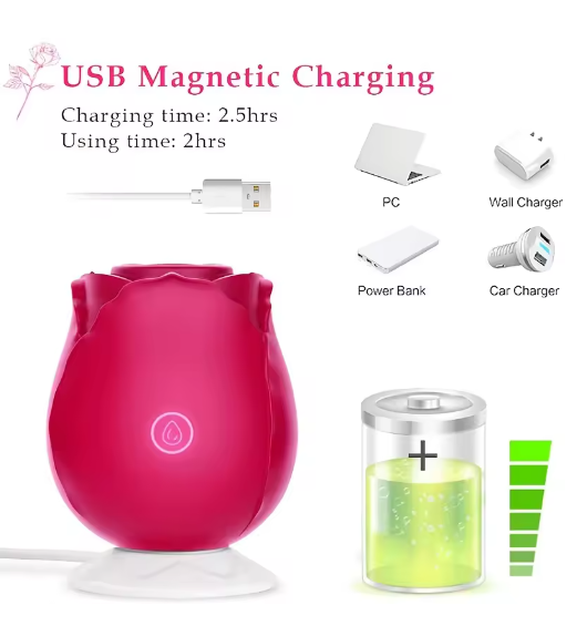 Vibromasseur Clitoridien en Forme de Rose Stimulateur à Succion Puissante, Rechargeable USB, 7 Modes