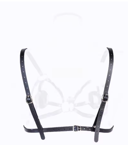 Soutien gorge harnais en simili cuir noir